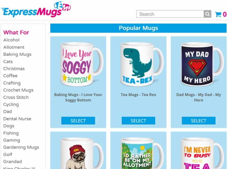 Express Mugs Homepage Screenshot