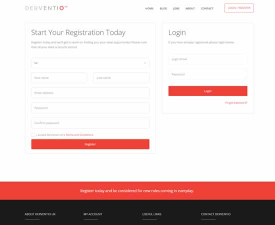 DerventioUK Registration/Login Page